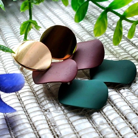 Fashion Bohemian Round Drop Metal Earrings purp/gn - Picture 3 of 14